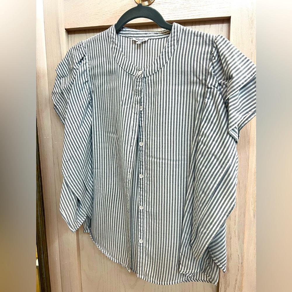 Three blue and white shirts, various brands